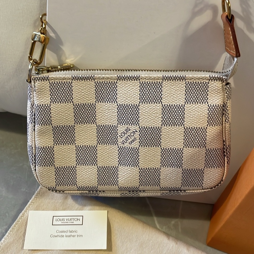 Louis Vuitton mini pouchette Damier Azure w/box excellent condition designer bag